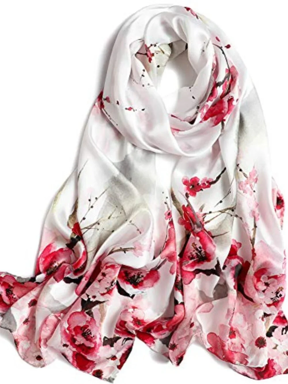 100% Mulberry Silk Floral Print Long Scarf Shawl Hair Wrap Gift Packed